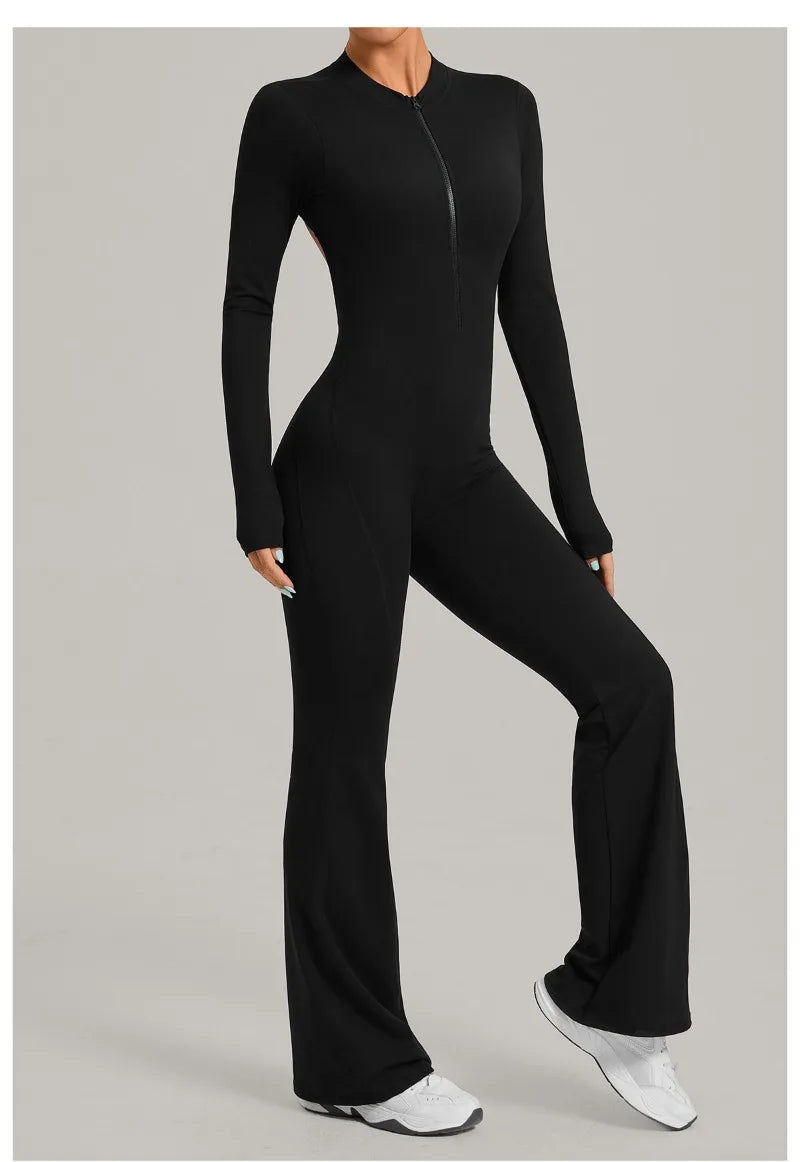 Women's Seamless Yoga Jumpsuits Sports Fitness Gym One-piece Long-sleeves Hip-Lifting Beauty Back Workout Training Bodysuits