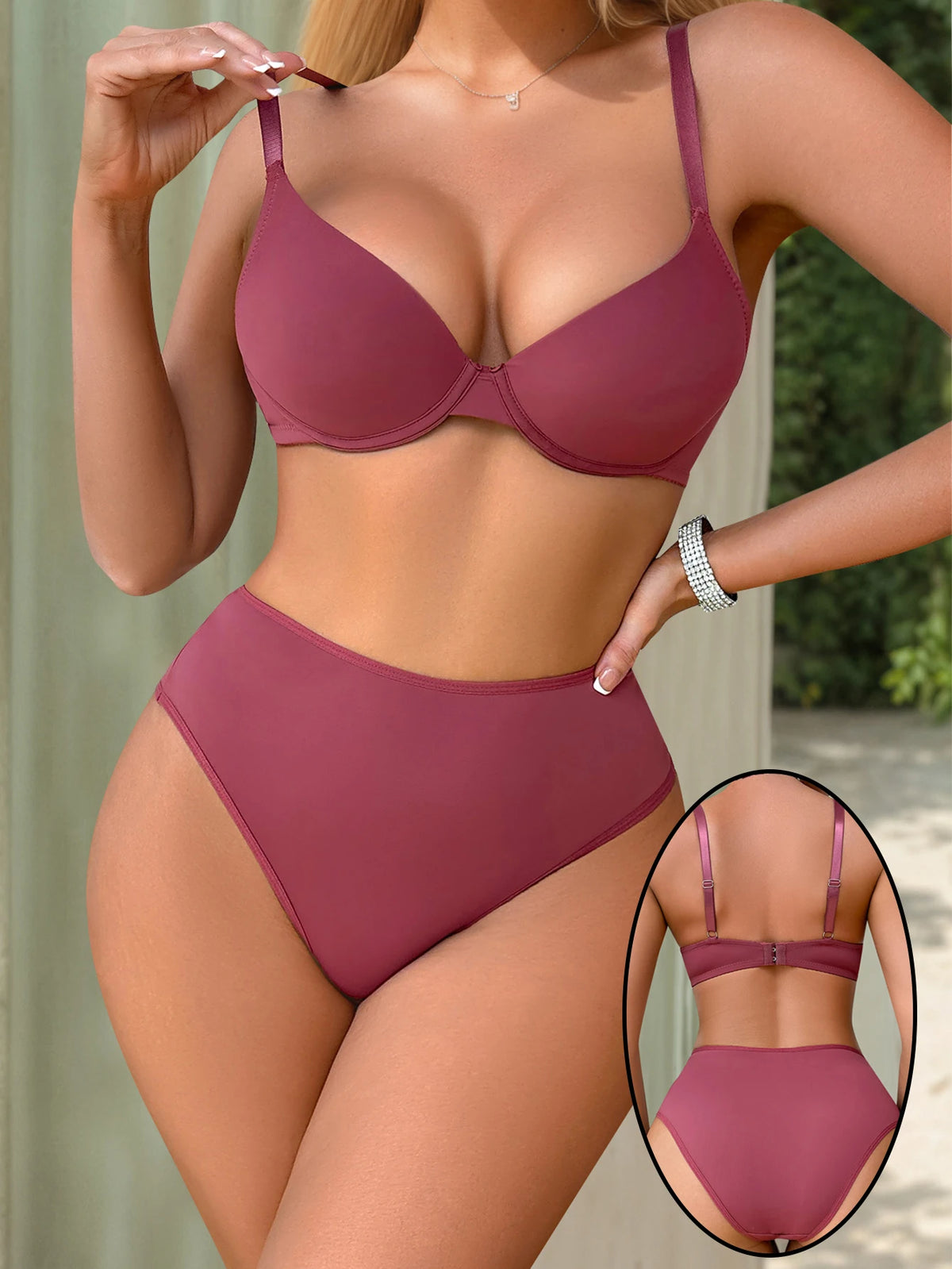 2 pieces of high-quality solid color lingerie set sexy gathering set red set comfortable to wear push up bra MR3504