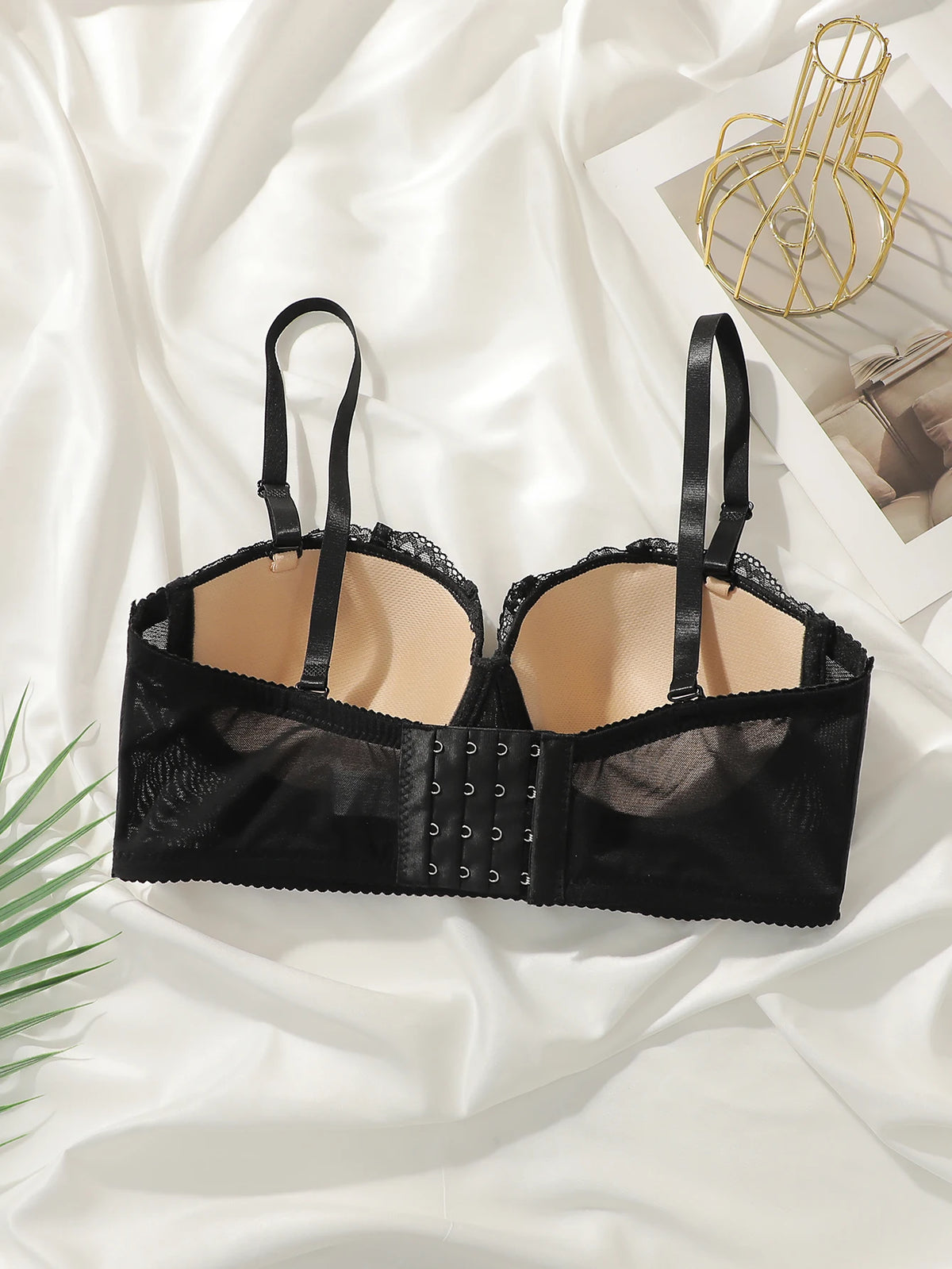 Women Longline Lace Bra Underwire Floral Sheer Mesh Adjustable Thin Straps Sexy Shapewear Corset Daily Lingerie Black L2380