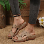 New Women Slippers Embroider Flowers Leather Women's Sandals Outdoor Light Casual Wedges Slippers Slip on Summer Shoes for Woman