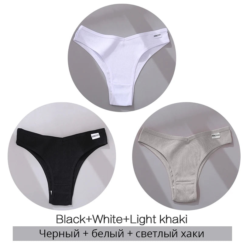 3Pcs/Set Women Cotton Panties Sexy V Waist Briefs T-Back Brazilian Underpants Female M-XL Underwear Girls Breathable Intimates