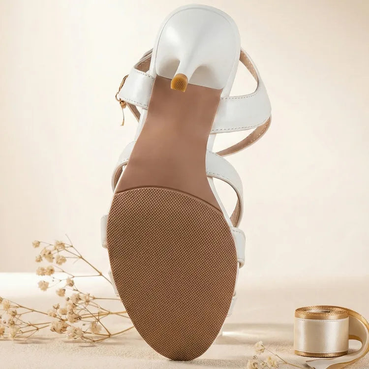 2026 Summer New Women's Metallic High Heel Sandals Ankle Strap Crystal Buckle Stiletto Heels Sexy Party Wedding Prom Dress Shoes
