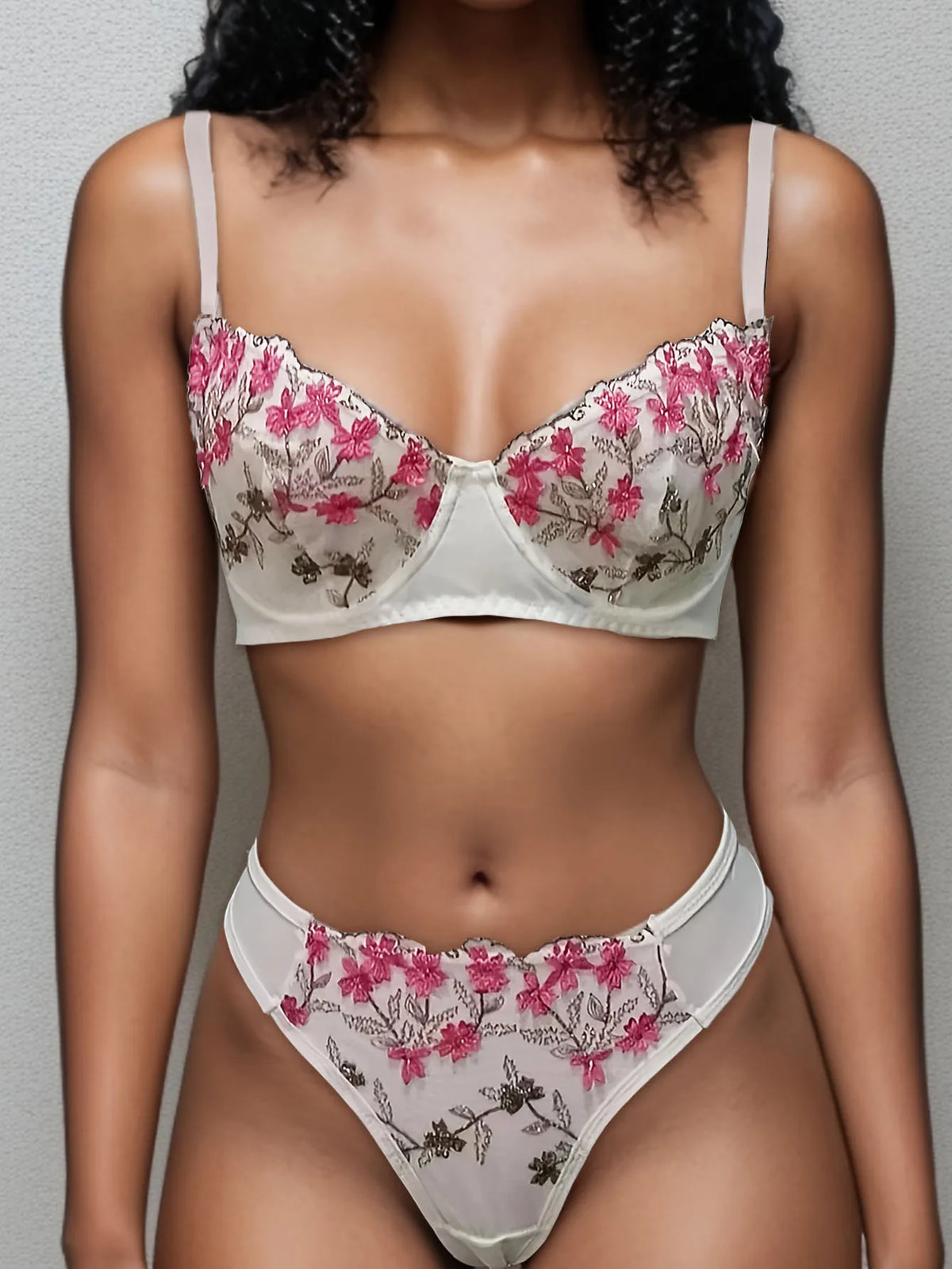 Floral Embroidery curve Lingerie set romantic lace sexy underwire bra & panty 2pcs breathable bralette See-through