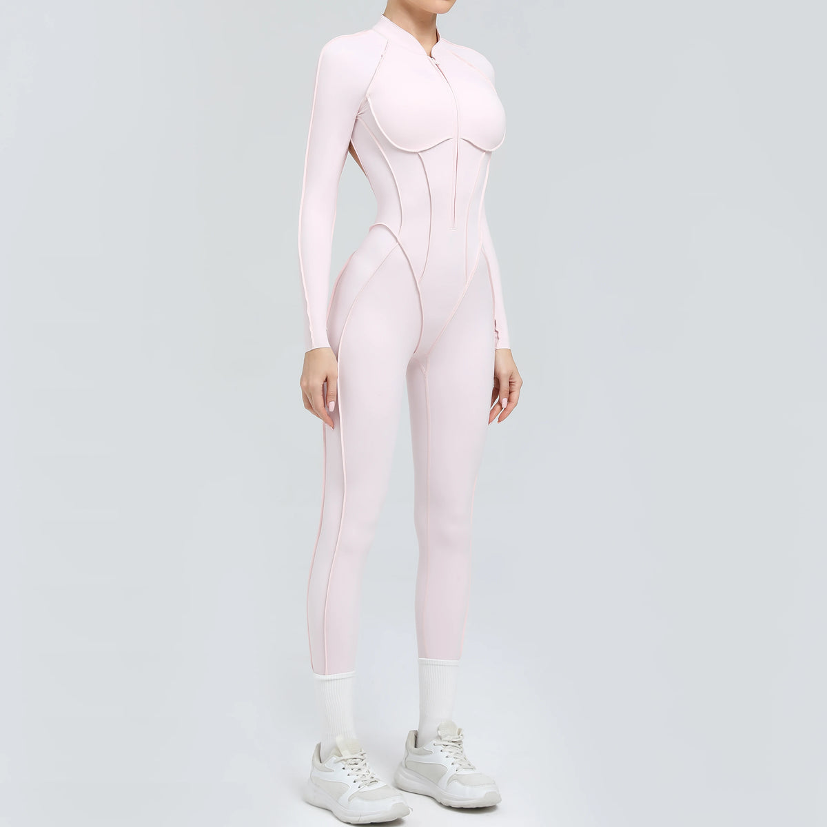 Padded Women Long Sleeve Sport Yoga Jumpsuit Workout Clothes for Women Sportwear Backless Zipper Fitness Gym Outfit
