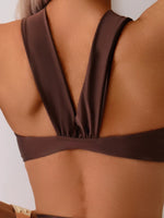 Sexy Brown Women's Swimsuit Halter Metal Water Droplet Push Up Two Piece Bikini Set 2025 Bathing Suit Pleate High Waist Swimwear
