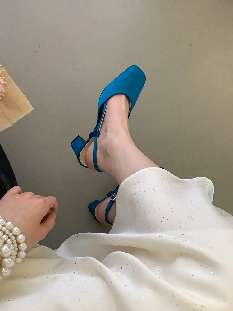 Summer Closed Toe Sandals Buckle Strap Summer Heels Mary Jane Thick Heels French Shallow Lolita Sandals OL Dress Shoes New 2026