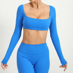 Women Crop Tops Yoga T-shirts Solid Sports Top Long Sleeve Running Shirts Quick Dry Fitness Gym Sport Gymwear