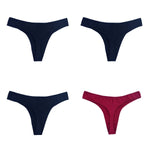 4Pcs/Set Cotton Panties Women Low-Rise Thong G-string Solid Breathable Stretchy Underwear Ladies Sexy T-back Lingerie M-XL