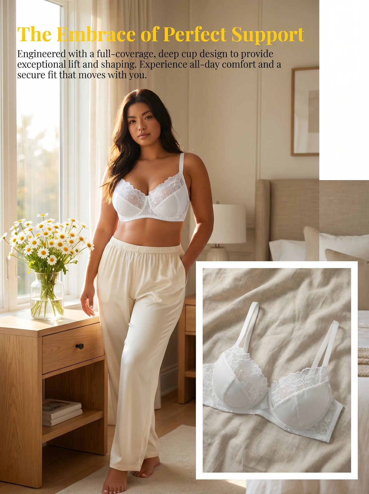 Thin Lace Underwire Plus Size Bra Women White Mesh Embroidery Lightweight Breathable Full Coverage Sheer Lingerie MR2936