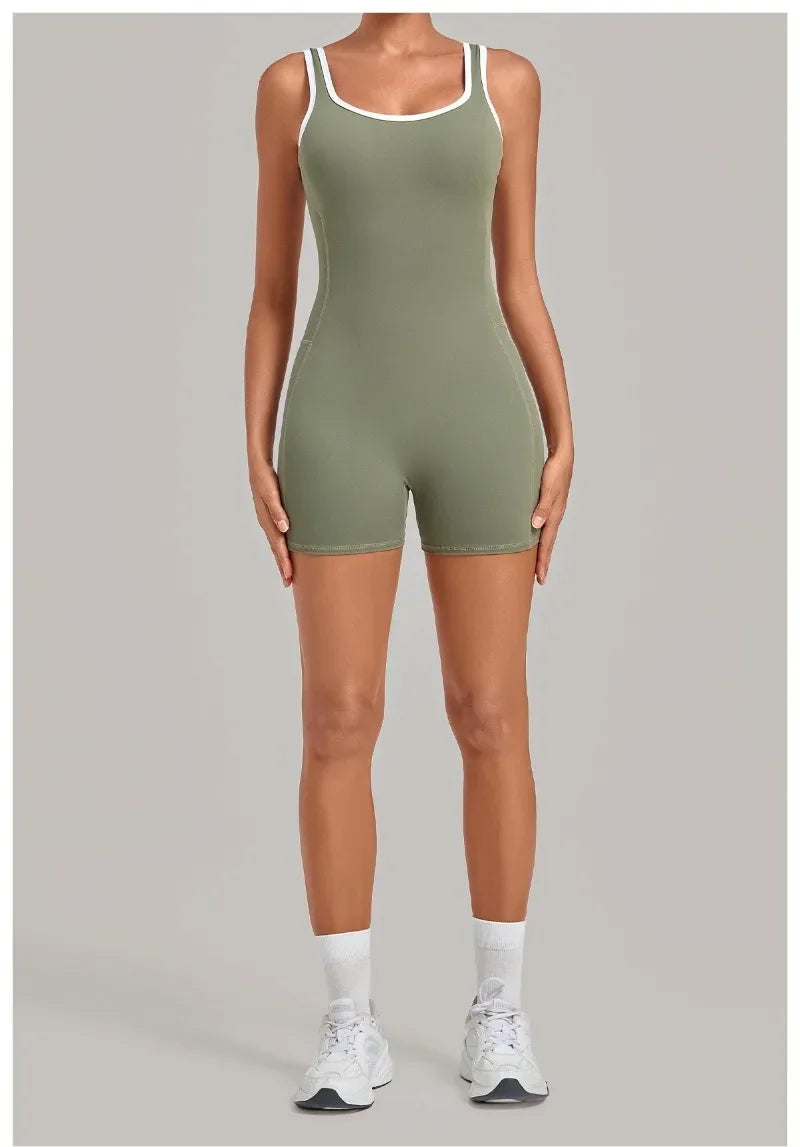 Women's Seamless Yoga Jumpsuits Sports Fitness Gym Sleeveless Backless Hip-lifting Shorts One-piece Training Workout Jumpsuit