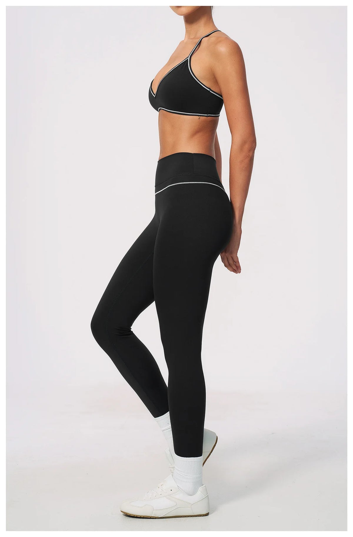 New Yoga Suit Women Color Blocked V-neck I Shape Sports Bra Fitness Clothes Summer Tight Running High Waist Leggings Tracksuit