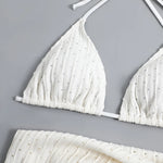 2026 New 3 Pieces Set Swimsuit Women Thong Swimwear Sexy Micro Bikini Set With Sarong Skirt White Beachwear Bathing Suit Pink