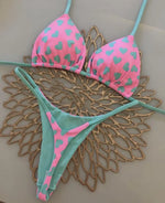 2026 Swimwear Women CuteCherry Print Brazilian Thong Bikini Set Sexy Thong Swimsuit Two Pieces Bathing Suit Women Beach Wear