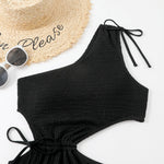 One Shoulder Women's Swimsuit One Piece Cut Out Sexy Swimwear Women 2022 Textured Monokini Solid Bathing Suit Beach Wear Purple