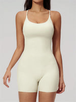 Summer New Hollow Open Back Criss Cross Yoga Jumpsuit Women Outdoor Solid Sleeveless Hip Lifting Pleate Sports Fitness Suits