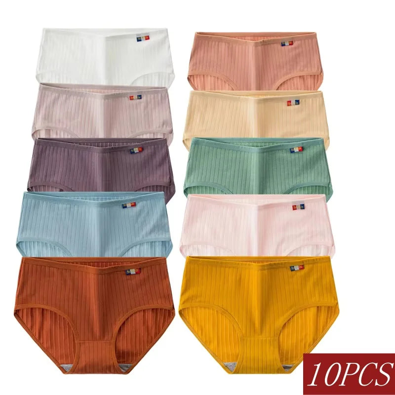 10Pcs/Set Women Cotton Seamless Panties Sexy Underwear Female Breathable Solid Color Underpants Lingerie Low Rise Briefs M-XL