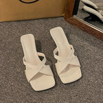 2026 summer new French style high-heeled flip-flops square open-toed flip-flops women shoes sex pumps