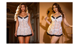 Black Sexy Lace Ruffled Suspender Babydoll Nightdress for Women Push Up Chemise Sleepwear Lingerie