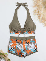 2026 Halter Bikini Set Short Swimsuit Women High Waist Swimwear Female Printed Bathers Swimming Bathing Swim Suit Beachwear
