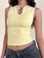 Women's Tank Tops Sleeveless Tie-up Cut Out Crew Neck Vest Summer Cropped Top Camis