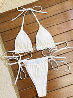 DEKA Brazilian SHalter Frill Bikini Women Lace-up Swimsuit Female Ribbed Swimwear Bikini set Bathing Suit
