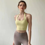 Women's Yoga Sports Bra Sexy Neckband Chest Cushion Beautiful Back Fashionable Pleat Gathering Sports Bra for Fitness