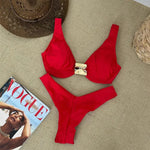 Sexy Black White Bikini Set 2026 Women Metal Ornament Push Up Underwire Bra Thong Swimsuit Beach Holiday Bathing Suit Swimwear
