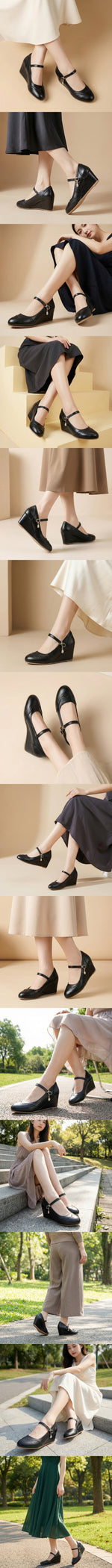 2026 Small Big Size 32-48 Vintage Green 7cm High Heels Wedges Pumps White Red Comfy Walk Summer Mary Janes Brogue Shoes Women