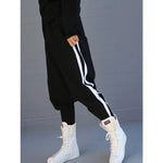 Striped Black Harem Pants for Women 2025 New Wide Casual Pockets Female Sportwear Trousers Ladies Bottpms 55977
