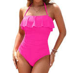 One Piece Women Swimwear 2025 Strapless Ruffle Tummy Control Bandeau Swimsuit Removable Strap Slimming Women's Bikinis
