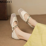 Summer Retro Style Women Mary Jane Shoes Fashion Shallow Ladies Square Soft Hollow Out Flats Sandals Shoes New 2026 Size 32-43