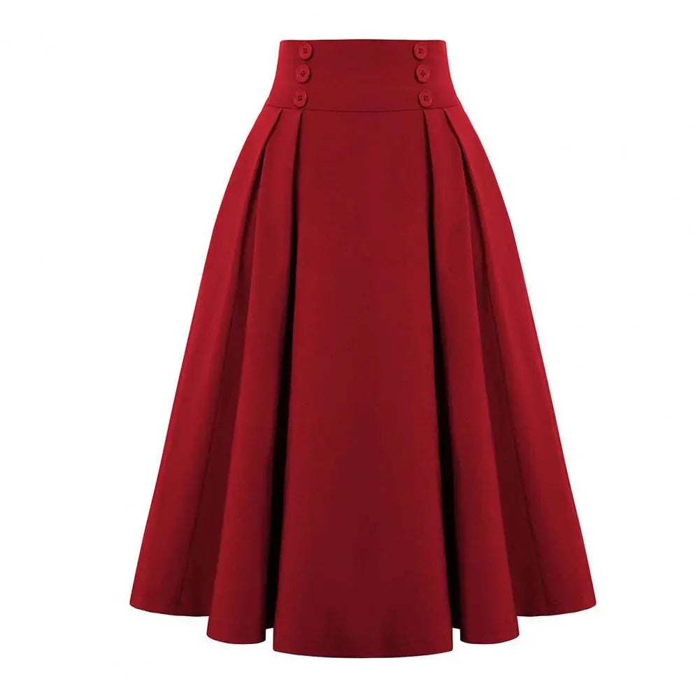 A-Line Midi Skirt Women Skirt Elastic High Waist Contrast Color Plaid Print Large Hem Mid-Calf Length Skirt Daily Wear