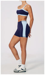 Summer Color Blocking Yoga Suit Women Shockproof Slim Sports Bra High Waist Hip Lift Shorts Gym Running Fitness Sets Tracksuit