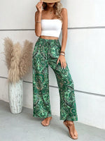 Women's 2026 Summer Versatile Printed Elastic Waist Wide Leg Pants