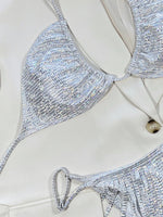 2026 New Sexy Bikini Women White Shiny Tassels Swimwear Swimsuit Halter Bikinis Set Bathing Suit Beach Vacation Bikini Female