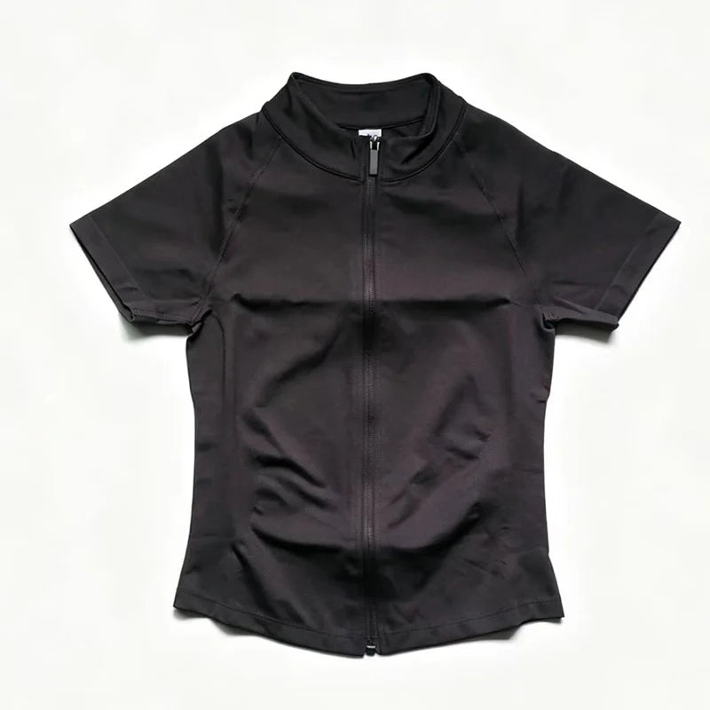 Short Sleeve Zippy Yoga Top Sports Tee Women Running Jacket Seamless Gym Tops Clothes Fitness Pilates Breathable Workout Shirts