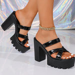 Street Cross Strap Pu Leather Slippers Women Fashion Slip On Thick Sole Sandals Woman Summer New Open Toe Wedding Slides Female