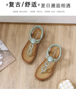 2026 New Shoes for Women Bohemia Crystal Sandals Women Shoes Rhinestone Lady Flip Flops Pearl Slip on Flat Beach Shoes