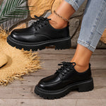 Women Lace‑Up Platform Oxford Shoes Chunky Lug Sole Round Toe Glossy Matte Retro Preppy JK School Casual Dress Shoes