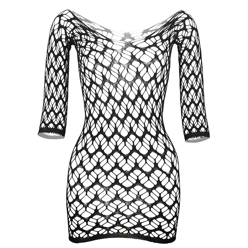 Ladies Long Sleeve Sheer Mesh Cover Up Dress, Stylish See-Through Fishnet BeachwearFor Summer Vacation