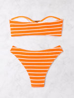 Striped Textured Bandeau Bikinis 2025 Women Sexy Swimsuit Push Up Swimwear Female Bathing Suit Swimming Summer Beachwear