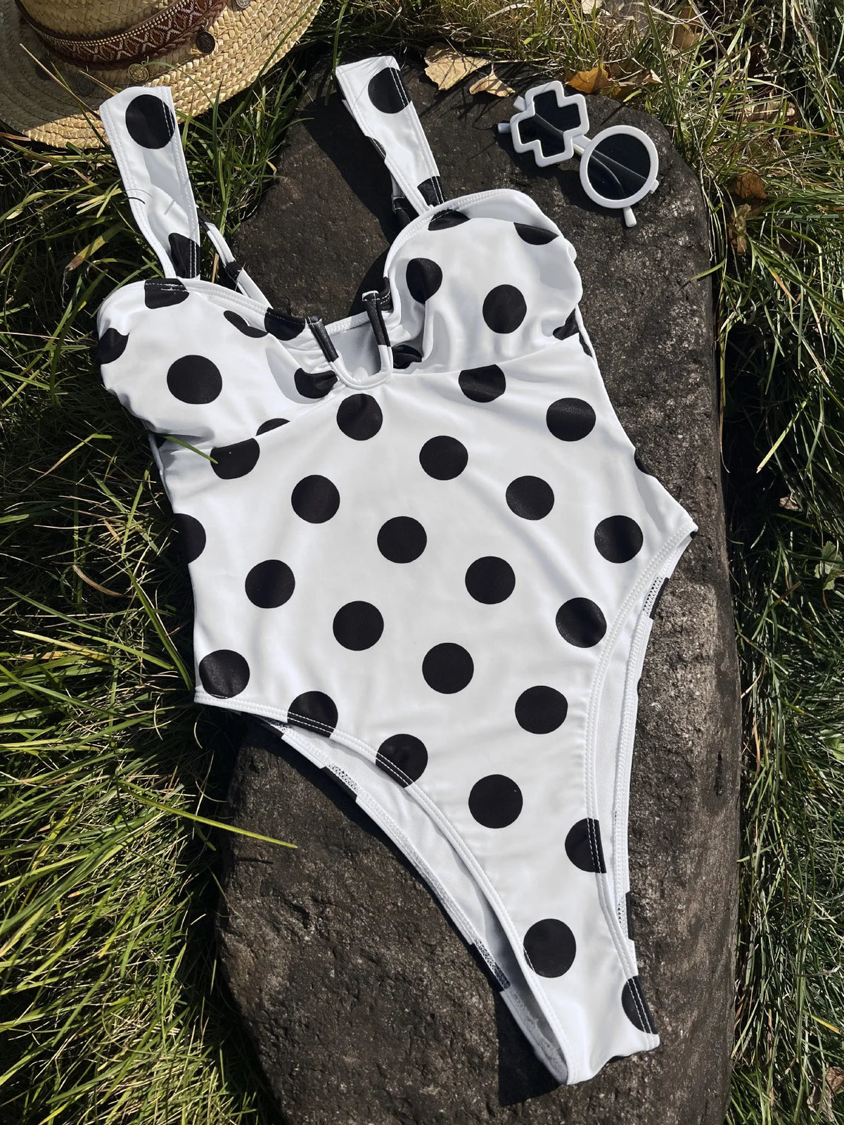 DEKA Splicing High Leg Cut Women U Neck Wrinkled One Piece Swimsuit Female Monokini Padded Bather Bathing Suit Swim