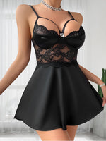 New Black Night Dress Sexy Lingerie For Women Erotic Costumes Babydoll S-XL Size Female Underwear Lace Patchwork Sleepwear