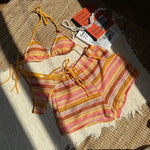 New Sexy Striped Halter Bikini Women Swimwear Three-pieces Bikini set With Shorts Female Swimsuit Bathing Suit Bather Swim V6326