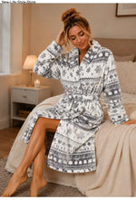 New Women Winter Fleece Lined Long Bathrobe Thick Warm Plush Robe Loose Loungewear Sleepwear Home Robe