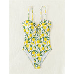 2026 New Lemon Printed Knotted One Piece Swimsuit Women Swimwear Female Monokini High Leg Cut Bather Bathing Suit Swim K6093