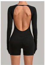 Women's Yoga Jumpsuits Sports Fitness Hip-lifting Long-sleeved Backless Running Training Workout Gym Shorts One-piece Bodysuits