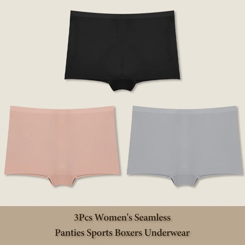 3Pcs Women's Seamless Panties Sports Boxer Underwear Female Solid Color Comfortable Briefs Cozy Lingerie Intimate Underpant S-XL
