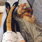 1/2 Pairs Women Knee High Socks Trendy Cartoon Funny Chicken Claw Socks Fitness Sports Casual Slim Leg Long Tube Socks Women