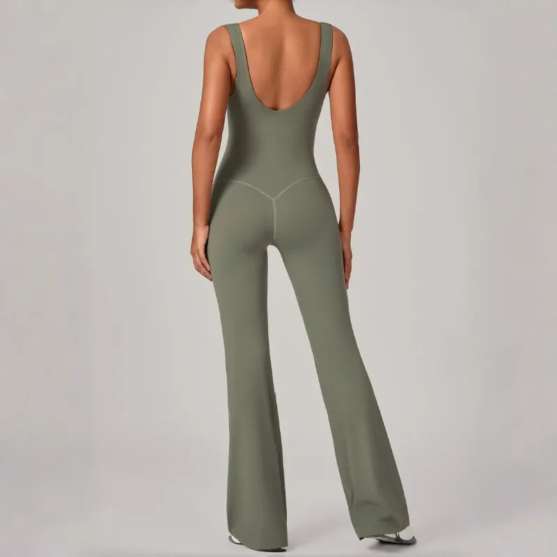 Women's Seamless Yoga Jumpsuits Sports Fitness Sleeveless Hip-lifting Flared One-piece Workout Gym Training Slim Fit Bodysuits